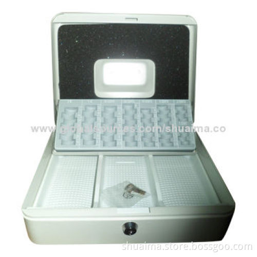 Euro Coins Cash Box, Removable Cash Tray with Compartment for Rolled and Business Cheques